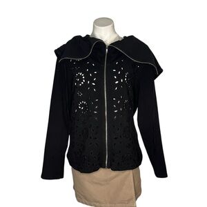 4 Love And Liberty JOHNNY WAS Black Hoodie Laser Cut Oversized Collar Size Large